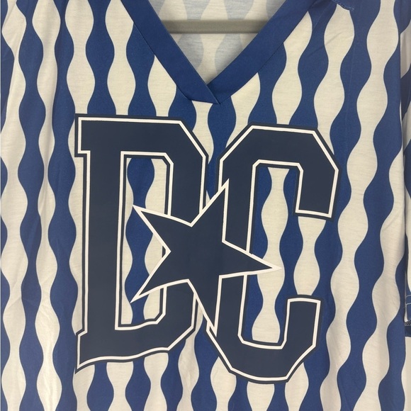 Dallas Cowboys SHEIN Blue & White Striped Polo Shirt Men’s Sz Large DC Star - Picture 2 of 5